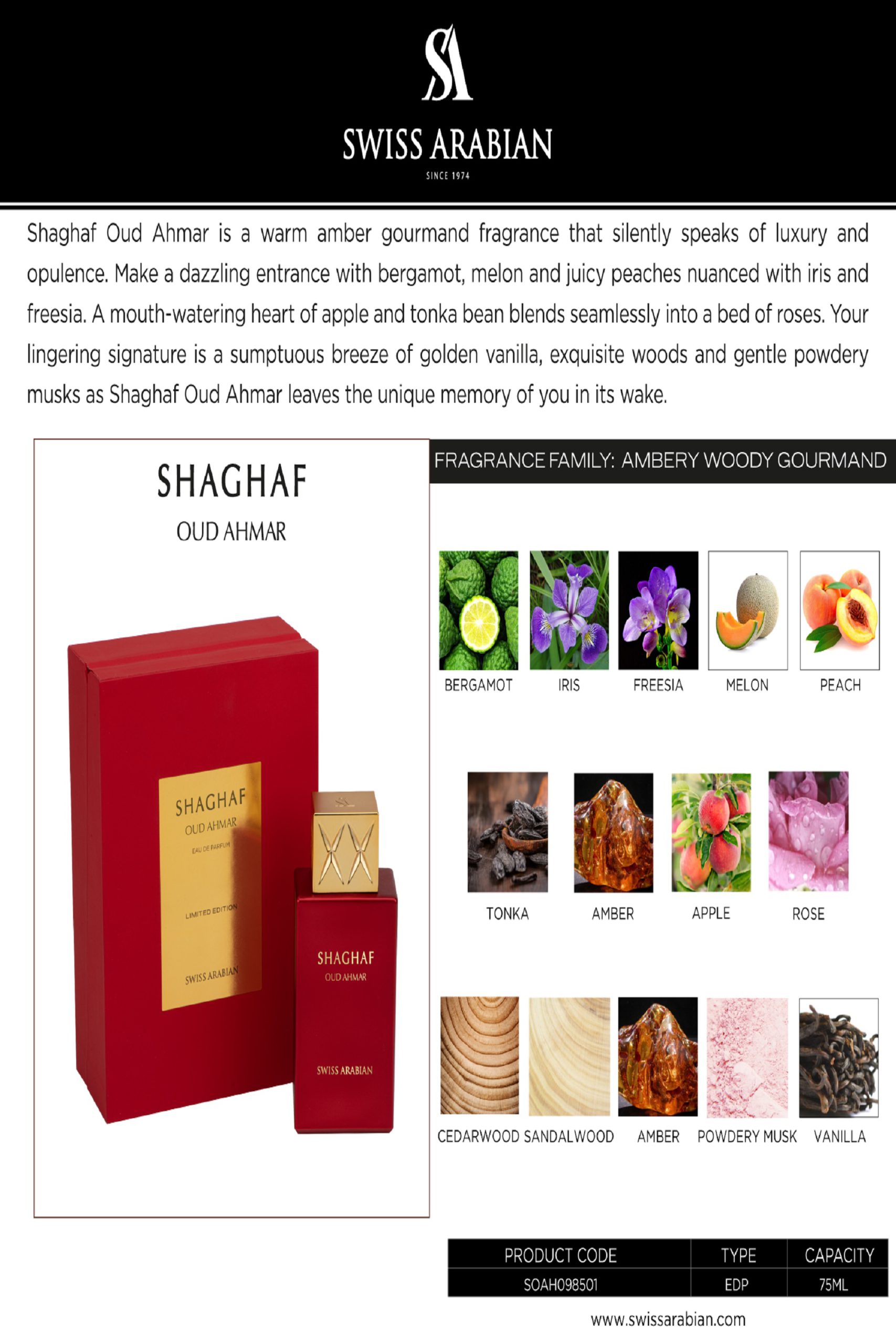 Premium Perfume Shop in Kerala Swiss Arabian Shaghaf Oud Ahmar 75ml EDP - Image 2
